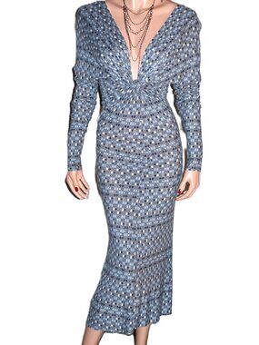 Jully Kang Los Angeles Gray Blue Polka Dot Dress XS